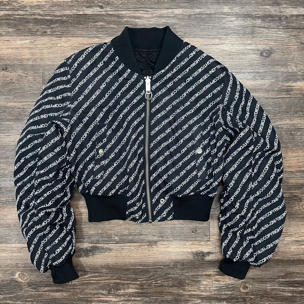 Diesel Reversible Ruched Cropped Bomber Jacket In Black Womens Size XXS